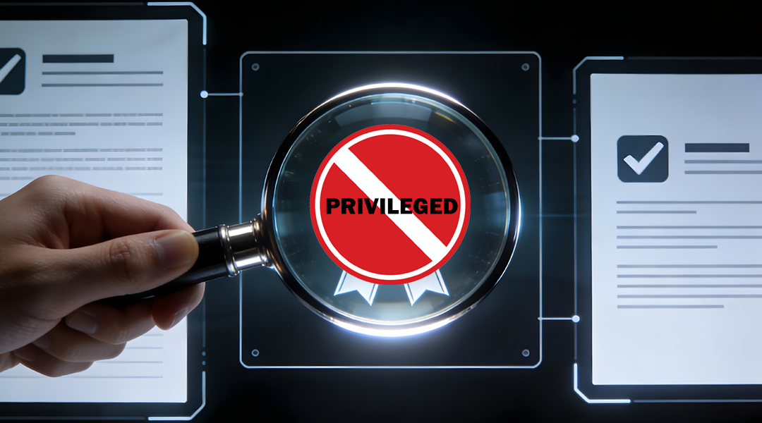Privileged document under a magnifying glass, attorney client privilege